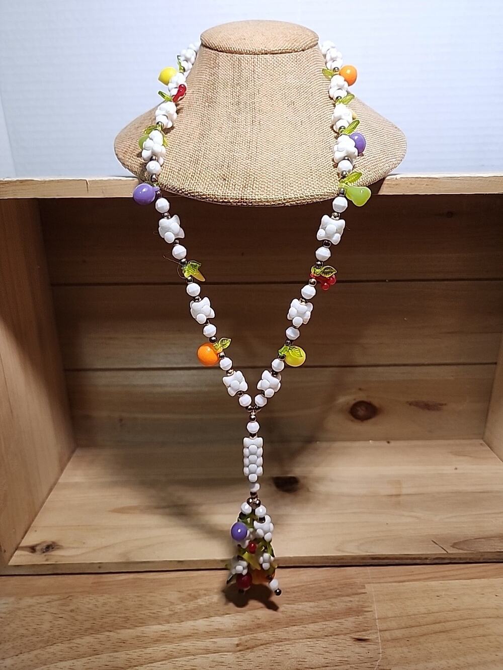 Vintage Early Plastic Carmen Miranda Fruit Salad Necklace 26"
